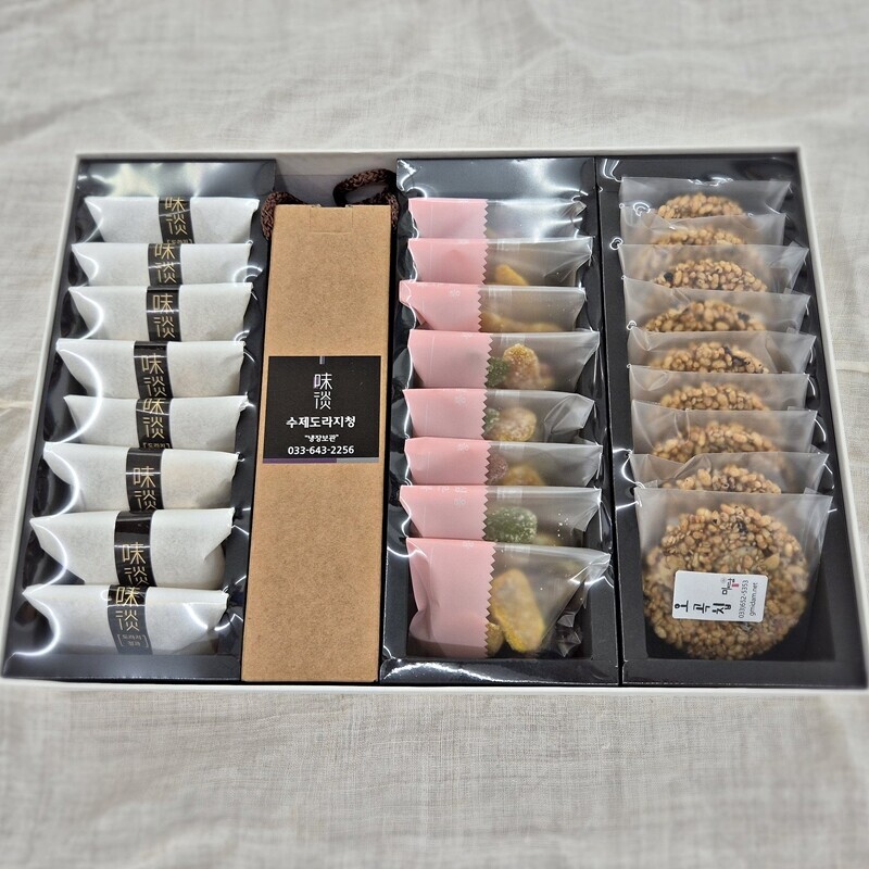 미담몰,강릉미담 (종합선물 25-02호)오곡칩 도라지청 생강정과 도라지정과 (오청생도) 맛과 멋과 품위있는 추석 설 명절선물 부모님 시댁